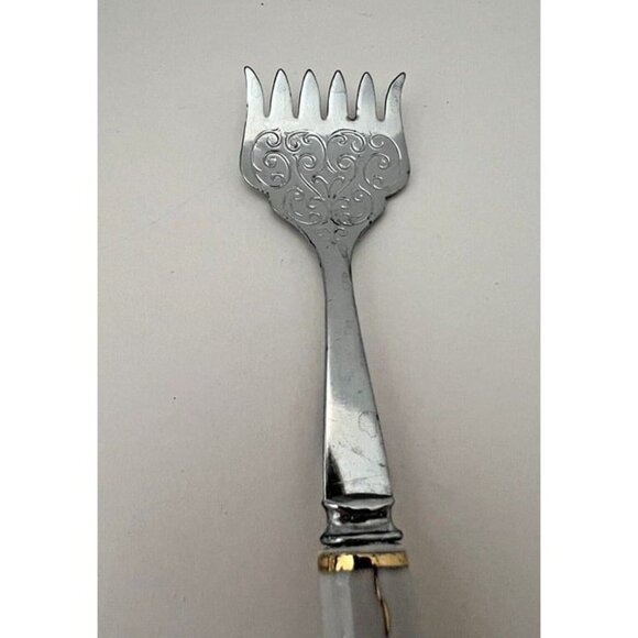 Vtg Sheffield England Stainless Steel Porcelain Floral‎ Bird Handle Serving Fork - Picture 2 of 5